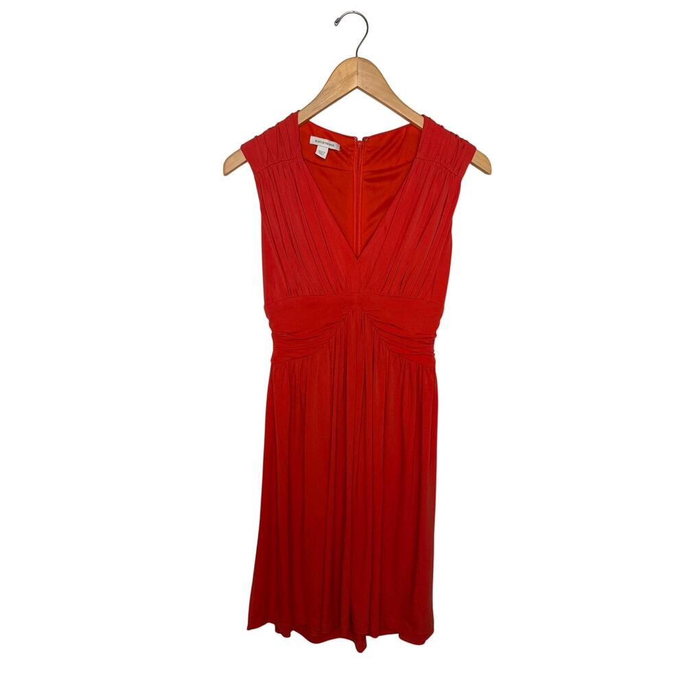 Boston Proper Sleeveless Pleated V-Neck Dress Size 6 Orange Flowy Stretch